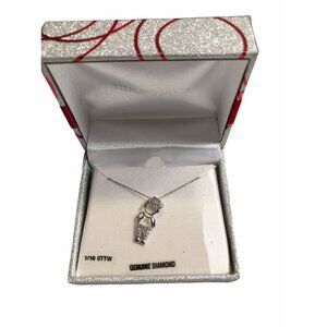 Sterling Silver Child Figural Pendant-Genuine Diamond Necklace-NOS 1/10 CTTW